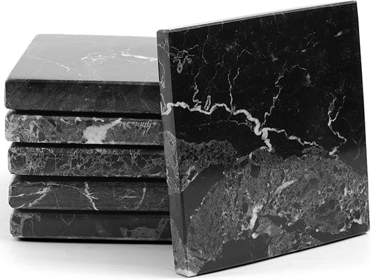 Radicaln Marble Coasters Square 3.5" Inches Black Handmade Coasters for Drinks, Marble Drink Coaster for Home Bar, Ideal Coaster Set of 6