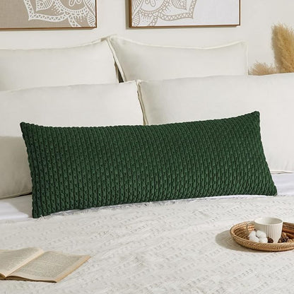 Kevin Textile 20x54 Inch Long Body Lumbar 1 Pack Boho Decorative Throw Pillow Cover Soft Striped Corduroy Rectangle Cushion Case Farmhouse Accent for Living Room Couch Sofa Bed, Dark Green