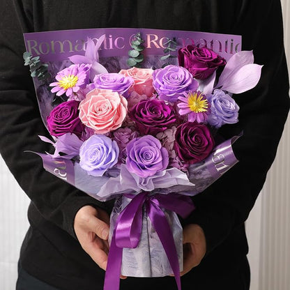 Lovenfold Flowers for Delivery Birthday Flowers Gift for Her,Preserved Flowers Bouquet 12 Roses Mixed Bouquet,Rose Gifts for Women Mom Grandma(Mixed 12 Lilac Roses)