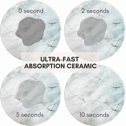 Ceramic Absorbent Coasters Set of 6 with Holder, Marble Drink Coasters for Coffee Table, Water Absorbing Coaster (Porcelain)