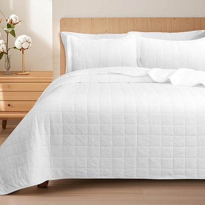 Quilt Sets California King Size - 100% Cotton Lightweight Luxury Comforter Set, Oversized Extra Wide Stitching Bedding Set Bedspread Coverlet with 2 Pillowcase Suitable for All Season, White