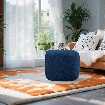 Round Pouf Ottoman 20 x 20 x 14 Inches Boho Poof Home Decor Floor Pouffe Ottoman Foot Rest for Couch Sofa Bean Bag Chairs Living Room Bedroom (Navy)