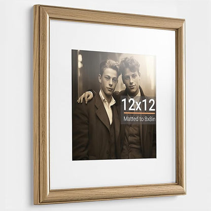 Heimlove 12x12 Picture Frame,12 x 12 Solid White Oak Square Photo Frame with Tempered Glass,12"x12" Handcrafted Wood Frame Matted to 8x8 Photos for Wall Hanging Photo Frame Art Photo and Prints,1 Pack
