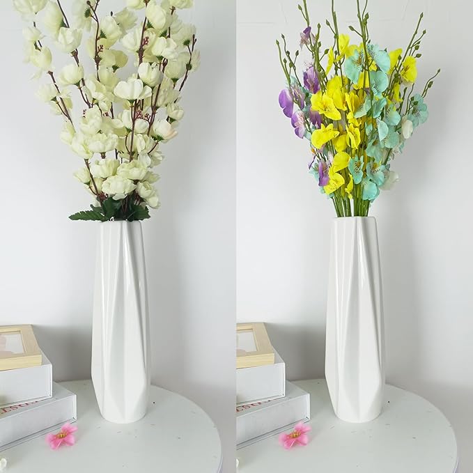 12Inch Tall Vase White Ceramic Flower Vases for Pampas Grass,Home Decor, Modern Textured Vases for Living Room Decorations,Table Centerpieces,Shelf,Farmhouse Small Ceramic Vase
