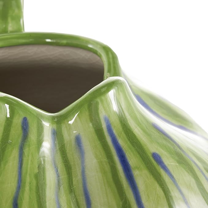 Deco 79 Ceramic Abstract Decorative Vase Centerpiece Vases with Green and Blue Drip Design and Handles, Flower Vases for Home Decoration 11" x 10" x 11", White