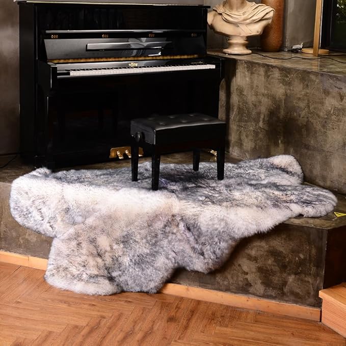 LLB Genuine Sheepskin Area Rug Wool Rug Fur Carpet Fluffy Shaggy Fur Rug for Living Room Kids Bedroom Real Sheepskin Throw Lambskin Rugs Sofa Mat Chair Seat Covers (Snow Grey, 4 x 6 ft Sheepskin)
