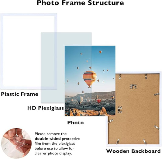 11x16 White Picture Frame Set of 2, Horizontal and Vertical Formats for Wall Hanging, 11 x 16 Wall Gallery Poster Photo Frames with Shatter Resistant Plexiglass, 2 Pack, White