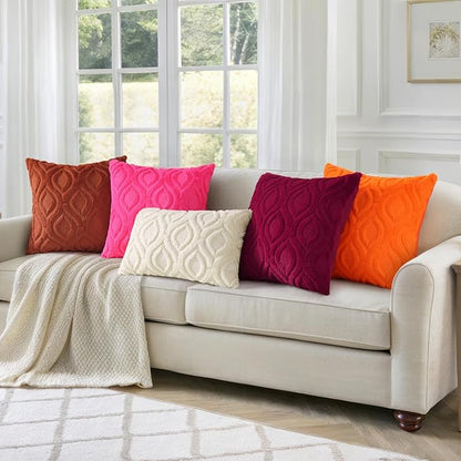 decorUhome Euro Sham Throw Pillow Covers 24x24 Inch Set of 2, Soft Plush Faux Wool Red Solid Couch Pillow Covers, Accent Farmhouse Neutral Square Pillow Cases for Sofa Bed Living Room