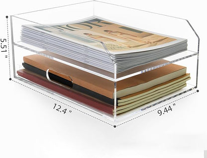 2 Tier Paper Organizer Letter Tray - Acrylic Tray Organizer for Desk, Paper Sorter Organizer for Letter/A4 Office File Folder Holder - Crystal-Clear File Organizer