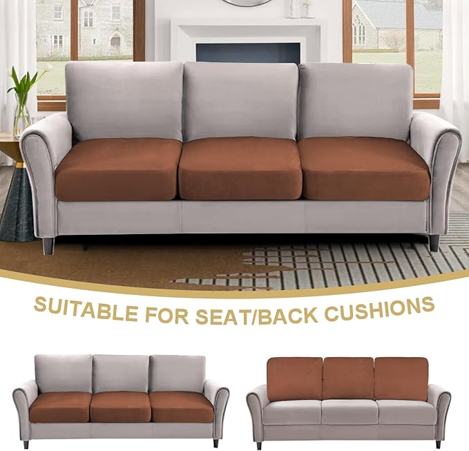 H.VERSAILTEX Individual Sectional Cover Stretch Sofa Covers Soft Suede Cushion Covers for Couches and Sofas 3 Seater Couch Cover Washable(3 Piece Sofa Cover,Vintage Clay)