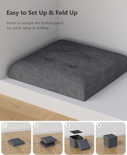 Folding Storage Ottoman Bench, Multi-Functional Ottoman Footrest, End of Bed Bench, Storage Chest for Living Room, Bedroom, Hallway, Entryway, Holds Up to 300 lbs (Dark Gray, 15 Inches)