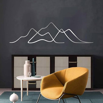 YDONVTI Metal Minimalist Mountain Wall Art, Metal Mountain Wall Decor, Minimalist Decor, Abstract Line Wall Art, Nature Home Decoration for Living Room (White, 53"x13"/135x34cm)