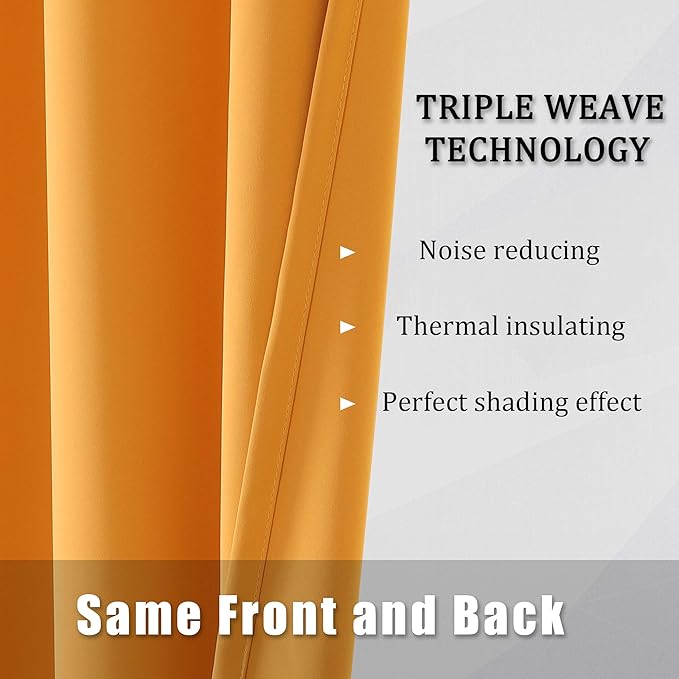 Dualife Marigold Blackout Curtain Panels/Drapes for Living Room 84 inch Length Solid Energy Efficient Room Darkening Bedroom Curtains Thermal Insulated Grommet Top 52x84 inch Orange Yellow