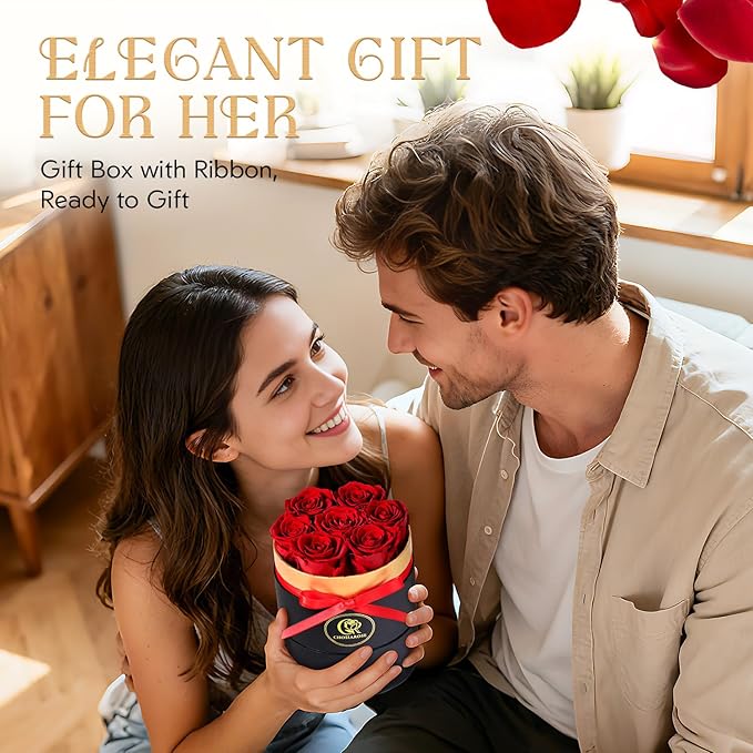 Roses Forever Flowers for Delivery - 7 Forever Preserved Roses in Box, Preserved Flowers Gifts Anniversary Birthday Gift for Mom Grandma Wife Women Valentines Rose Gift for Her Girlfriend