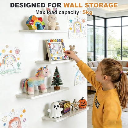 Acrylic Shelves for Bathroom Storage, 12" Floating Shelves Wall Organizer for Perfume, Make up, Skincare, Kids Bookshelf for Bedroom, Nursery, Living Room Decor, White, 2 Pack