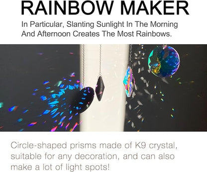 2PCS Circle Crystal Sun Catcher Prisms, stino Hanging Suncatchers with Glass Prism, Rainbow Maker for Windows, Balcony, Kitchen, Garden Decoration (1, Circle ABColor 2Pcs)