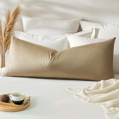 Artscope Luxury Velvet Lumbar Pillow Cover Super Soft Decorative Rectangle Throw Pillow Covers Case Cushion Covers for Sofa Couch Bedroom Car Decor 14x36 Inch Tan