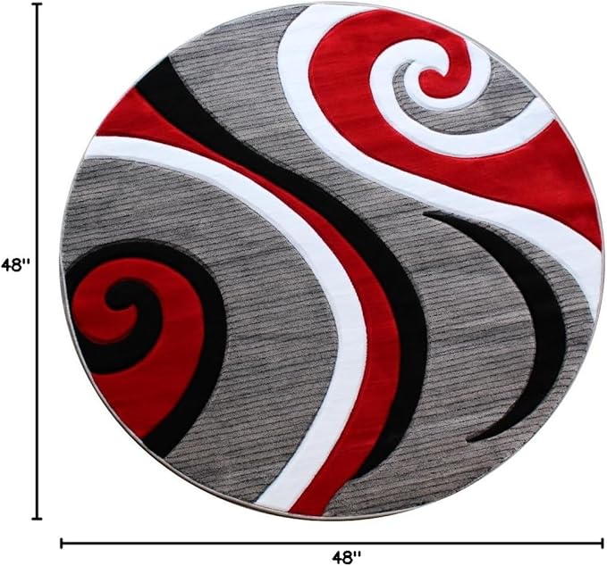 Masada Rugs Sophia Collection Hand Carved Round Area Rug Modern Contemporary Red Grey White Black (4 Feet X 4 Feet) Round