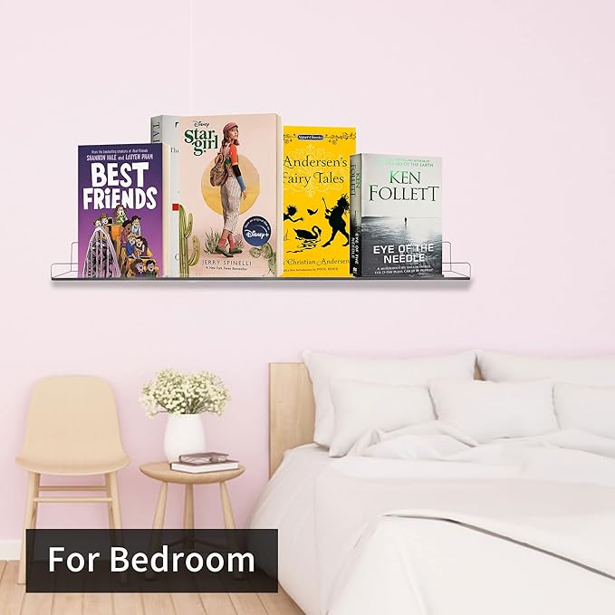 Febwind 4 Pack 24-Inch Long Clear Acrylic Floating Shelves U Shape Wall Shelf for Book Display Makeup Product Spice Organizer