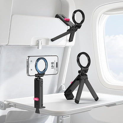 ULANZI MA88 Magnetic Airplane Phone Holder for MagSafe iPhone 17-12 Series, Strongest Magnet Handsfree Phone Tripod Mount for Woman Man, 360° Rotation Long Flight Travel Essentials for Seat Tray Table