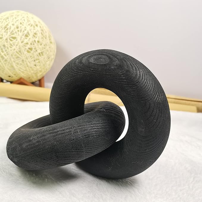 Double Ringwood Chain Link Decor- 2-Link Wood Knot Decor,Hand Carved Pine Wood Boho Bead, Suitable for Bedroom, Living Room, Coffee Table Decoration