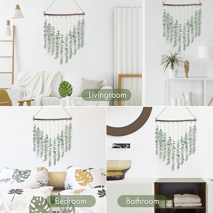 Artificial Eucalyptus Wall Hanging Decor - Fake Eucalyptus Leaves Greenery Vines Wall Hanging Plants - Farmhouse Rustic Boho Decor for Bathroom Bedroom Livingroom Decorations