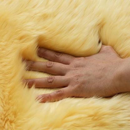 Genuine Sheepskin Rug New Zealand Luxury Lambskin Rug, Natural Fluffy Sheepskin Throw for Bedroom Living Room Children's Room - Premium Area Rug Chair Cover (Yellow, 2×3 Feet)