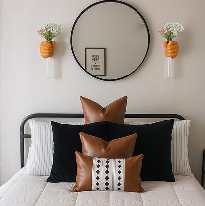 2 Pieces Wall Sculptures, Hands Vase Home Decor, Wall Mount Art Sculpture, Unique Wall Art Statue, Funky Flower Vase Decorations, Modern Eclectic Hanging Decor,Hands Statue (Orange(L+R))