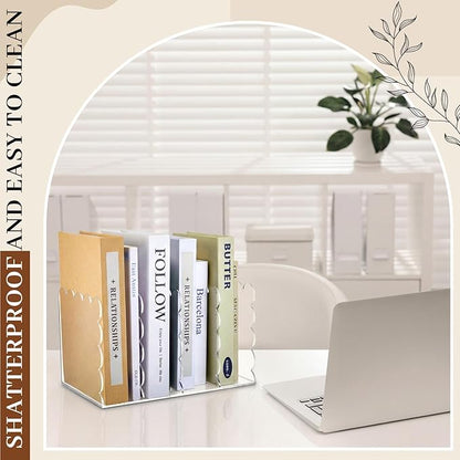 Scalloped Acrylic Magazine Holder with 4 Vertical Compartments 11.22 x 7.28 x 6.5 Inches Clear Acrylic Storage Mail Sorter with Wave Edge Design for Desktop Office Home