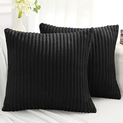 Simmore Decorative Spring Euro Sham Throw Pillow Covers 24x24 Set of 2, Soft Natural Plush Flannel Double-Sided Fluffy Couch Pillow Covers for Sofa Living Room, Black