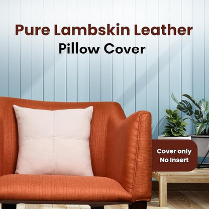 LL LEATHER LOVERS Lambskin Leather Pillow Cover, Hand Panel Stitched Leather Decorative Throw Pillow Covers for Couch Sofa Bed Living Room Garden (22x22 Inches, White Pack of 1)