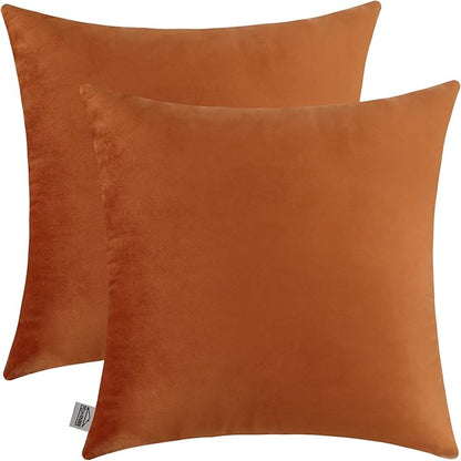mixeoo Comfy Terracotta Couch Throw Pillow Covers Decorative Square Solid Velvet Soft Cushion Cases Home Decor for Sofa Couch Living Room, Set of 2, 16 x 16 Inch