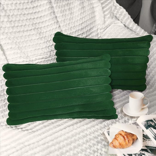 2 Pack 12x20 Pillow Cover Velvet Pillow Covers, Faux Fur Oblong Throw Pillow Covers for Living Room Decorations Throw Pillow Case, Throw Pillow Cover Cushion Cover for Sofa Bedroom Car, Dark Green