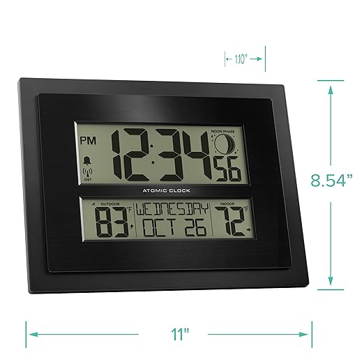 La Crosse Technology 513-75624-INT Digital Atomic Clock with Outdoor Temperature and Moon Phase,Black
