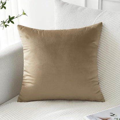 Artscope Luxury Velvet Pillow Covers Decorative Square Pillowcases Soft Solid Cushion Cases for Couch Sofa Bedroom Home Decor 18x18 Inch Golden Brown