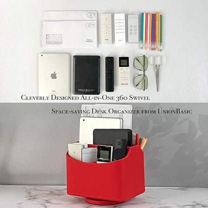 UnionBasic Rotating Desk Organizer, 360 Degree Desk Spinning Caddy, Desktop TV Guide/Mail/Media/Remote Controller Holder Organizer, Red