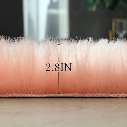Faux Fur Rug Sheepskin Shag Fluffy Fuzzy Pink 2x3 ft Small Rugs for Bedroom Bedside Bed Floor Living Room Plush High-Density Cushion Carpet Super Sofa Cover