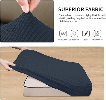 Easy-Going Stretch Individual Chair Couch Cushion Cover Sofa Cushion Furniture Protector Sofa slipcover Soft Flexibility with Elastic Bottom (3-Piece Sofa Cushion Cover, Dark Blue)