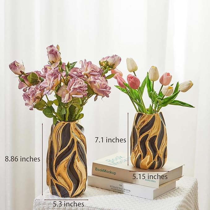 Black Ceramic Vase for Flowers, Modern Flower Vase Home Decor, Small Vase, Ceramic Vase for Pampas Grass Decorative Vase, for Farmhouse Coffee Table Bookshelf Home Living (Black Small)