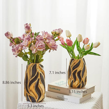 Black Ceramic Vase for Flowers, Modern Flower Vase Home Decor, Small Vase, Ceramic Vase for Pampas Grass Decorative Vase, for Farmhouse Coffee Table Bookshelf Home Living (Black Small)