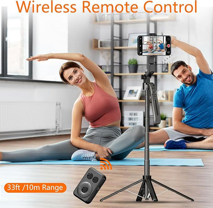 Auto Face Tracking Self Stick Tripod for iPhone with 10" Ring Light Hands-Free 360°Adjustable 70.9 Inch Smart Phone Stand with Remote for Content Creator Vlog Video Recording