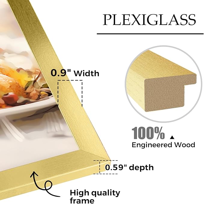 Muzilife 24×36" Large Poster Frame 1 Pack, Engineered Wood Movie Poster Picture Frames with HD Plexiglass Cover and Hanging Hardware for Horizontal or Vertical, Gold