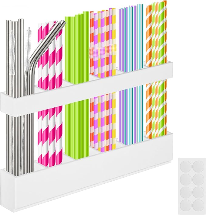 Straw holder for cabinet door,Acrylic Straw Organizer,Straws Dispense for Kitchen Counter and Cabinet Door (white)