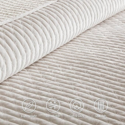 LEAONME Oversized King Quilt 120''x120'', Lightweight White Velvet Comforter Set with 2 Matching Shams, Soft Cross Stitch Bedspread Coverlet, Oversized King Bedding Set for All Season