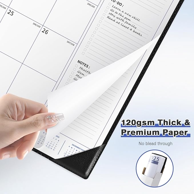 Ospelelf Large Desk Calendar 2025-2026 with PU Leather Pad, 18 Months Planner Pad from July 2025 to Dec 2026, 22" x 17" Wall Calendar with Protective Cover for Home or Office, Black