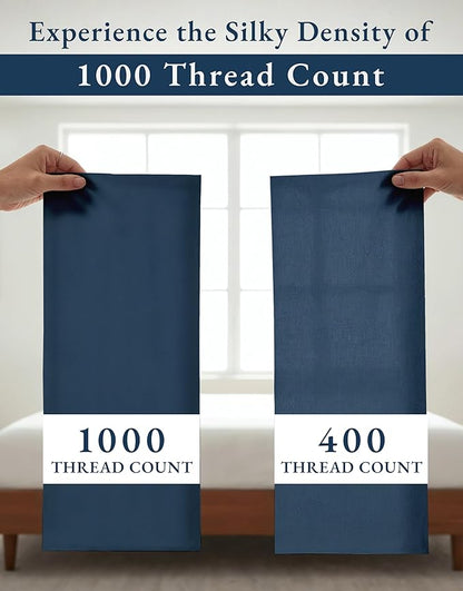 LANE LINEN 100% Egyptian Cotton Bed Sheets Full Size - 1000 Thread Count, Long Staple Mercerized Cotton Bedding Sheets, Luxury Hotel Like Thick 15" Deep Pocket, Reinforced French Seams - Estate Blue