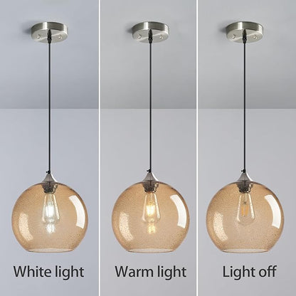 Light Brown Glass Pendant Lights Kitchen Island Globe Pendant Light Fixtures Modern Pendant Lighting for Bedroom Living Dining Room Light Fixture (9.84 in, 1 Pack)