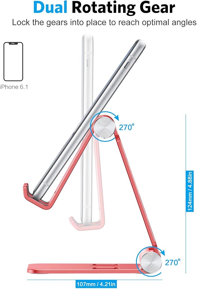 OMOTON Foldable Cell Phone Stand, C4 Portable Aluminum Phone Holder, Adjustable Phone Dock Cradle Compatible with iPhone 17/16/15 Pro Max Air, Samsung Galaxy, Small Tablets and Other Phones, Red
