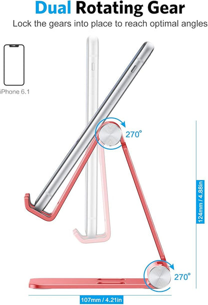 OMOTON Foldable Cell Phone Stand, C4 Portable Aluminum Phone Holder, Adjustable Phone Dock Cradle Compatible with iPhone 17/16/15 Pro Max Air, Samsung Galaxy, Small Tablets and Other Phones, Red