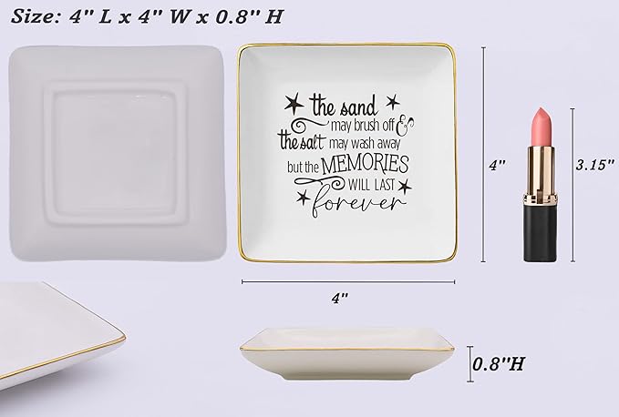NZY Beach Life Memory Gifts for Women Best Friends Bestie BFF-Leaving Farewell after Holiday,Shared Happy Vacation Memories Gifts-Jewelry Tray Trinket Holder Ring Dish-The Sand May Brush Off